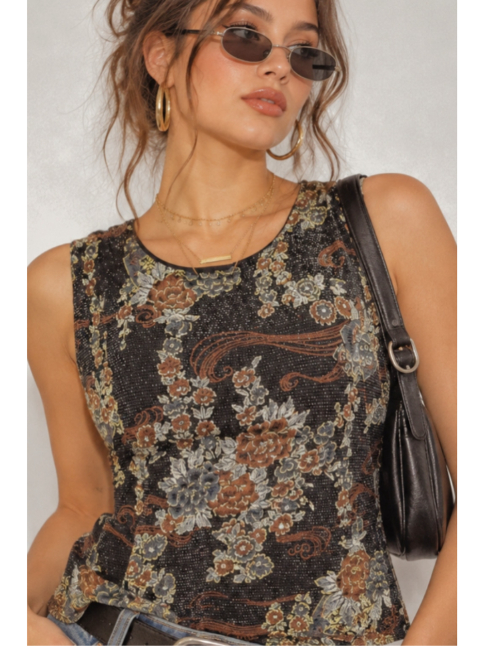 Vintage 90s Y2K Brochure Metallic Floral Tapestry Tank Top Goth Grunge L